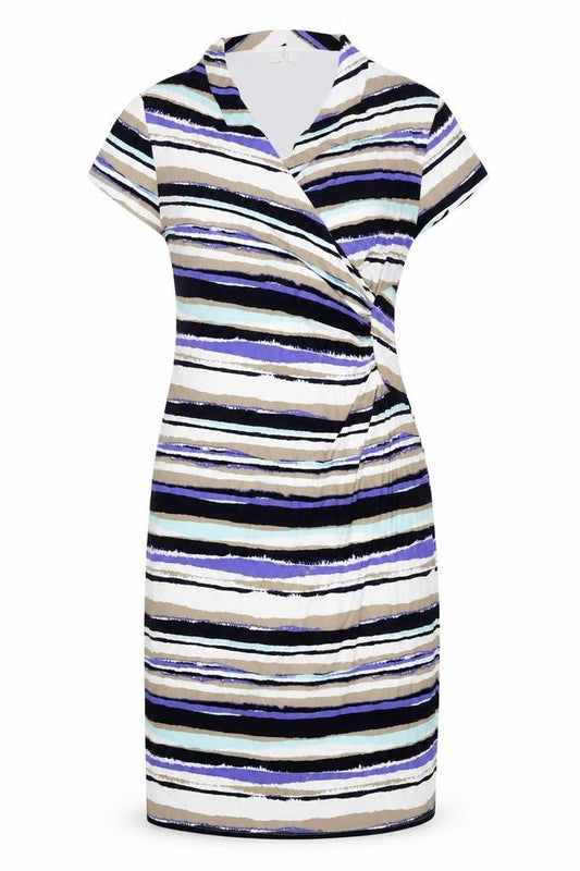 CC Women’s L Striped V-Neck Wrap Dress Short Sleeve Knee Length