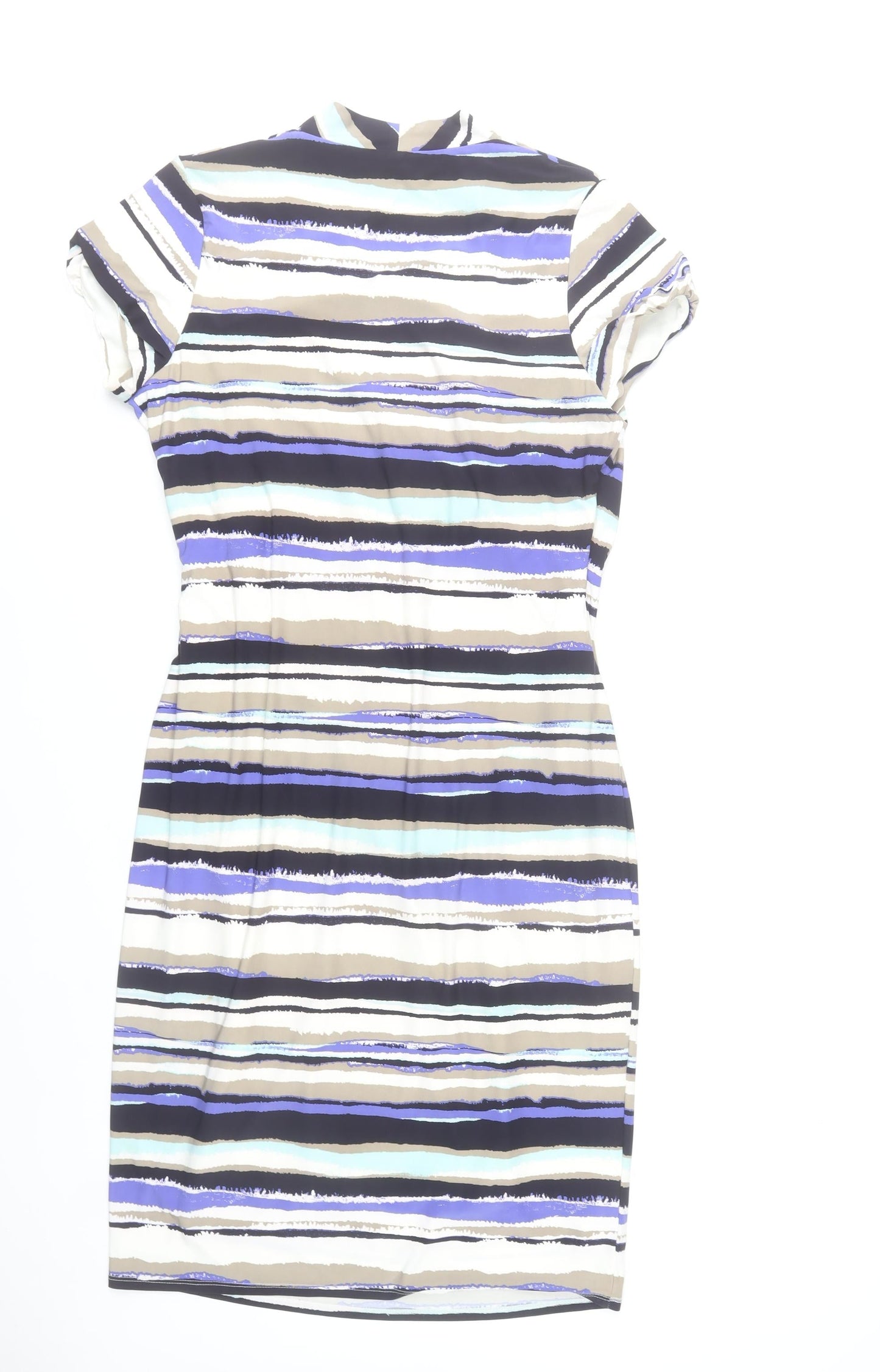 CC Women’s L Striped V-Neck Wrap Dress Short Sleeve Knee Length