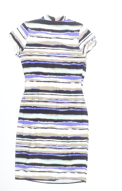 CC Women’s L Striped V-Neck Wrap Dress Short Sleeve Knee Length