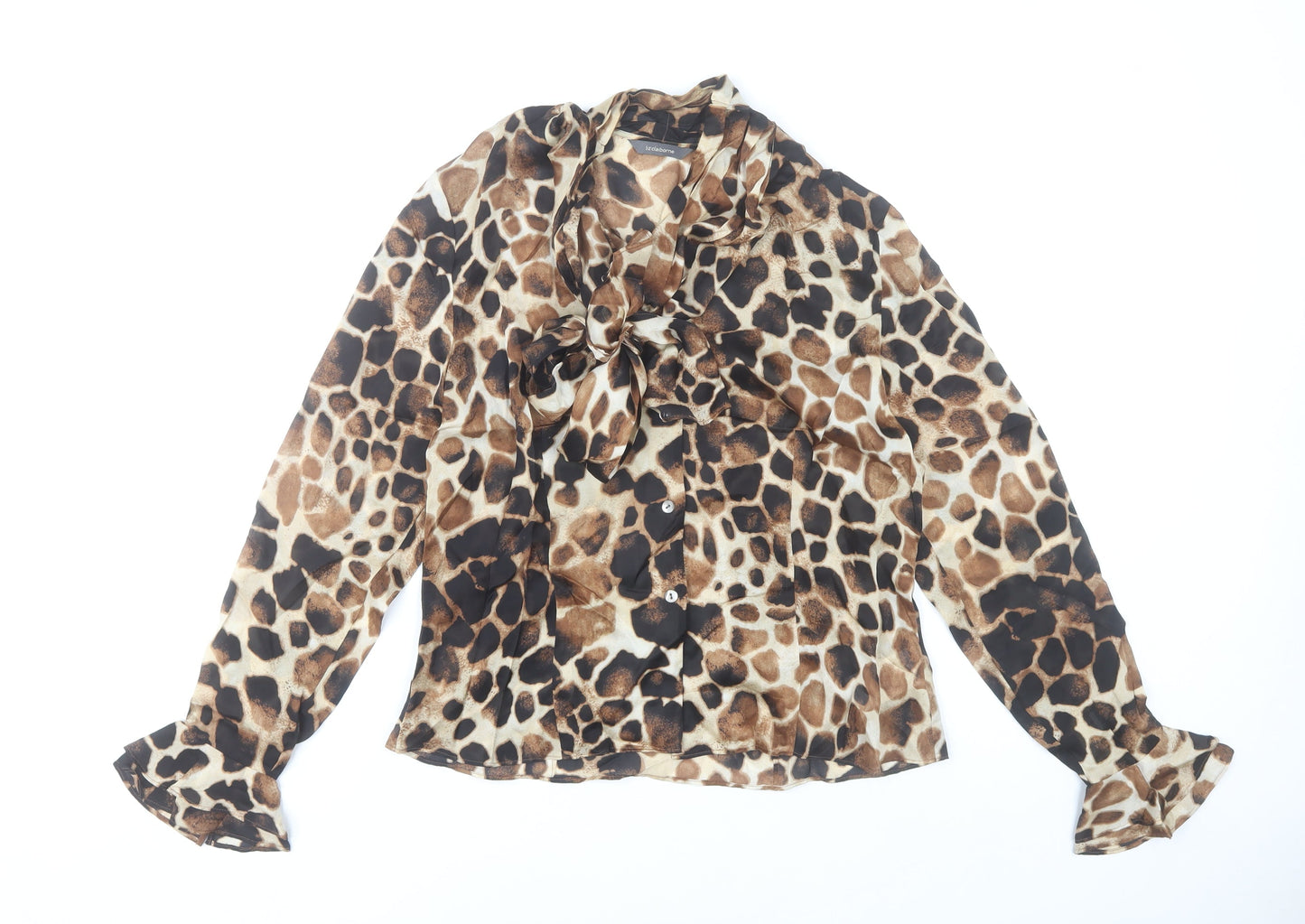 Liz Claiborne Womens Brown Animal Print Silk Blouse UK 10