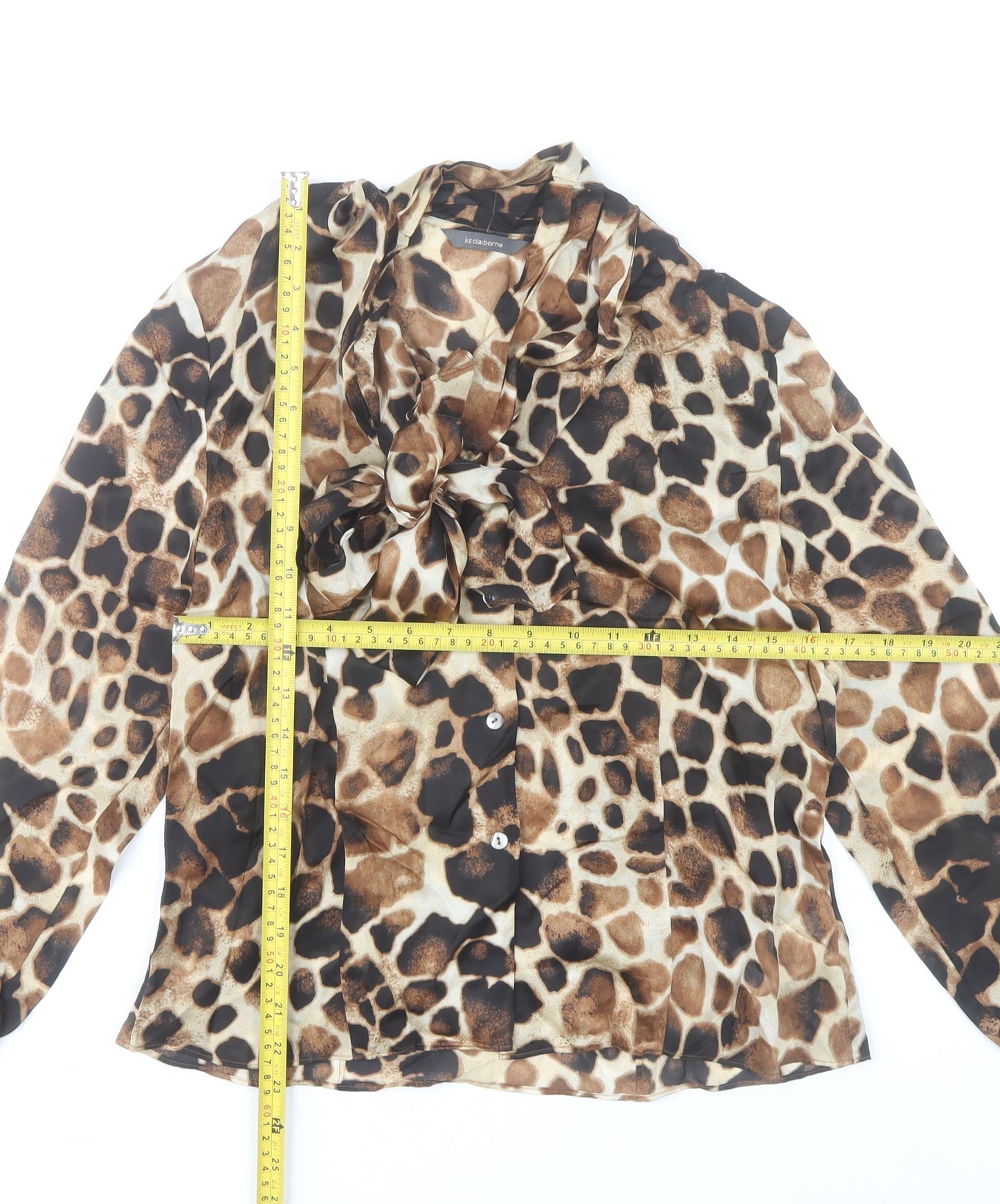 Liz Claiborne Womens Brown Animal Print Silk Blouse UK 10