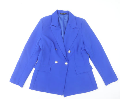 Boohoo Women Blue Blazer UK 10 Regular Fit Mid-Length Work Jacket