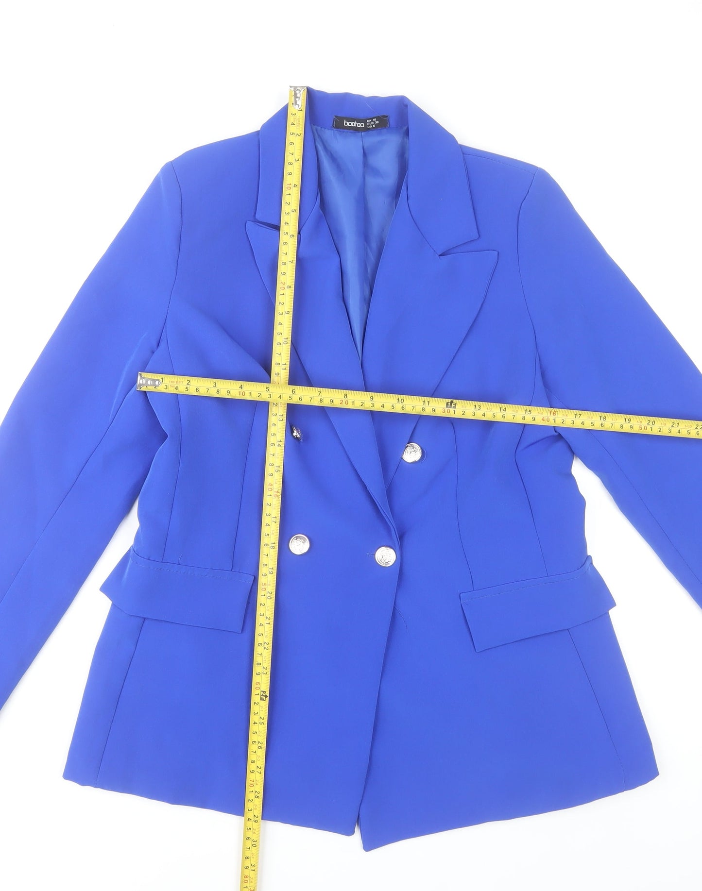 Boohoo Women Blue Blazer UK 10 Regular Fit Mid-Length Work Jacket