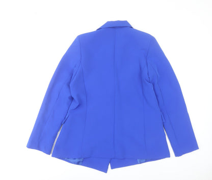 Boohoo Women Blue Blazer UK 10 Regular Fit Mid-Length Work Jacket