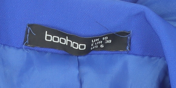 Boohoo Women Blue Blazer UK 10 Regular Fit Mid-Length Work Jacket