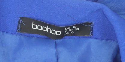 Boohoo Women Blue Blazer UK 10 Regular Fit Mid-Length Work Jacket
