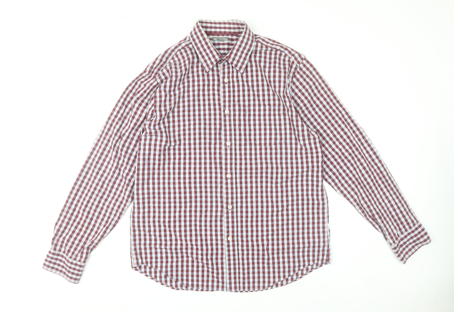 Gap Mens Red Check Classic Fit Long Sleeve Cotton Shirt L