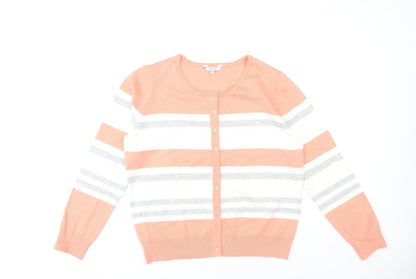 Miso Essentials Womens XL Orange White Grey Striped Cardigan