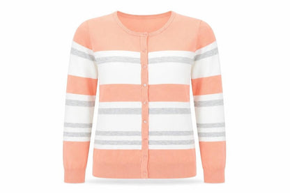 Miso Essentials Womens XL Orange White Grey Striped Cardigan