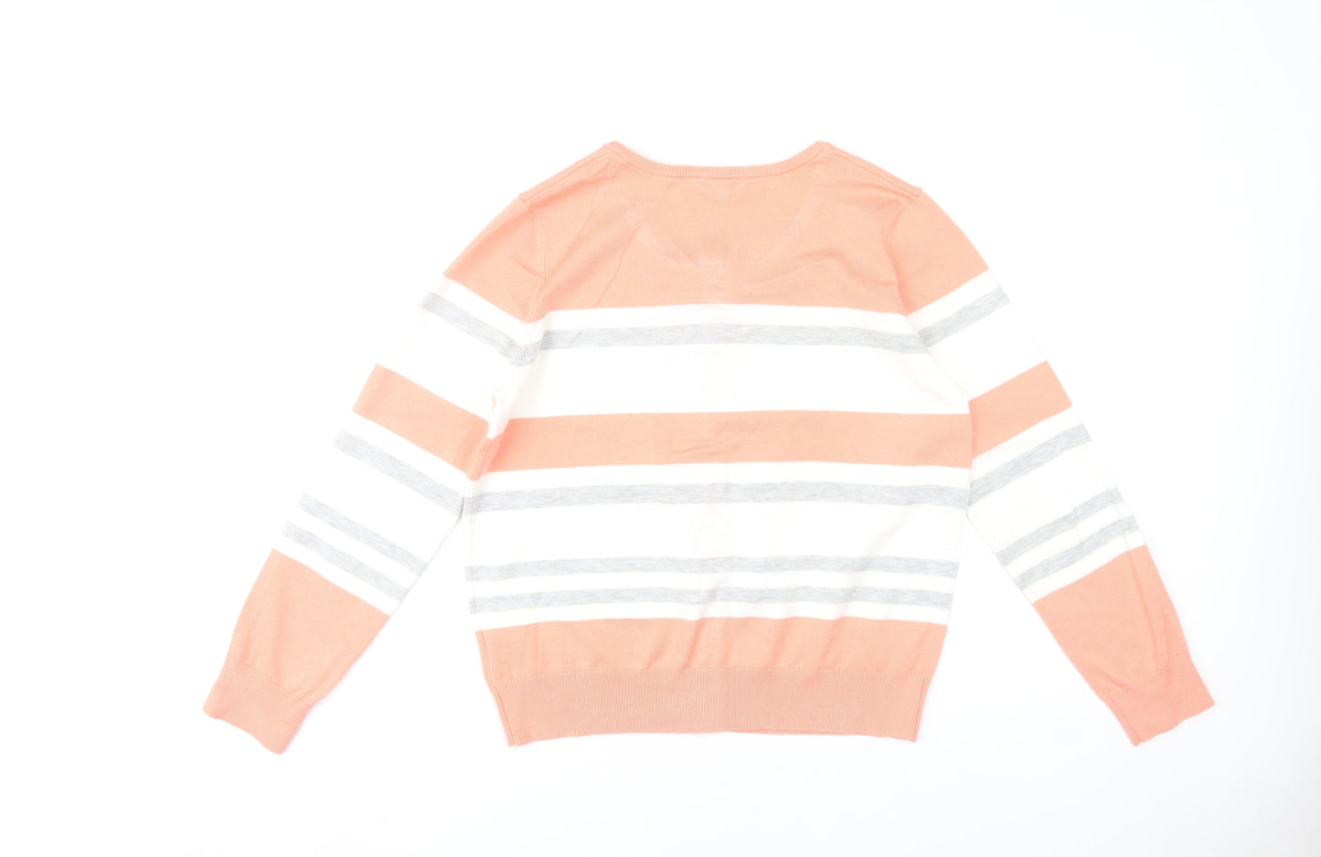 Miso Essentials Womens XL Orange White Grey Striped Cardigan