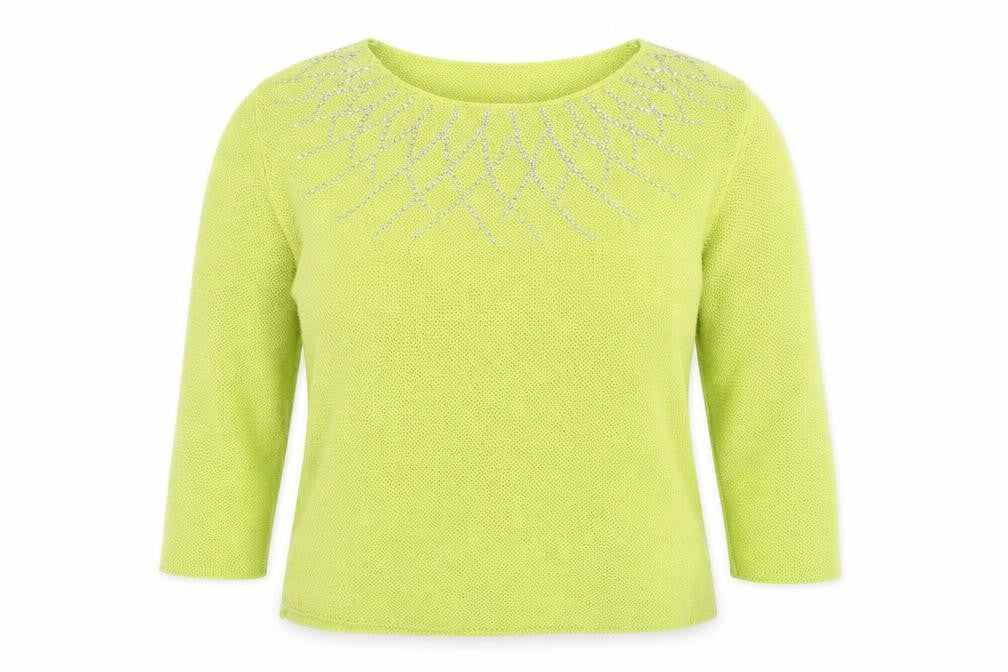Front view of Gerard Women’s Yellow XL jumper Beaded Round Neck