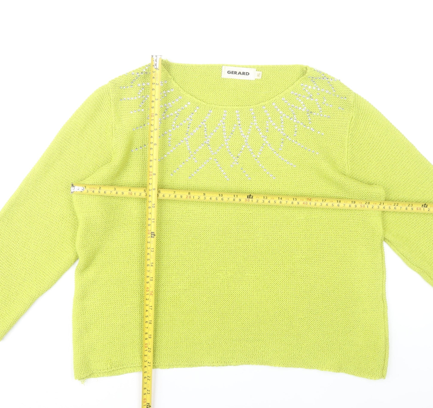 Gerard Women’s Yellow XL Pullover Jumper Beaded Round Neck