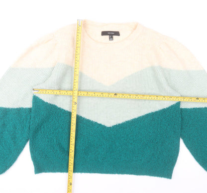 Vero Moda Womens L Beige Green Colour Block Knit Pullover Jumper