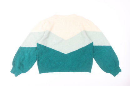 Vero Moda Womens L Beige Green Colour Block Knit Pullover Jumper