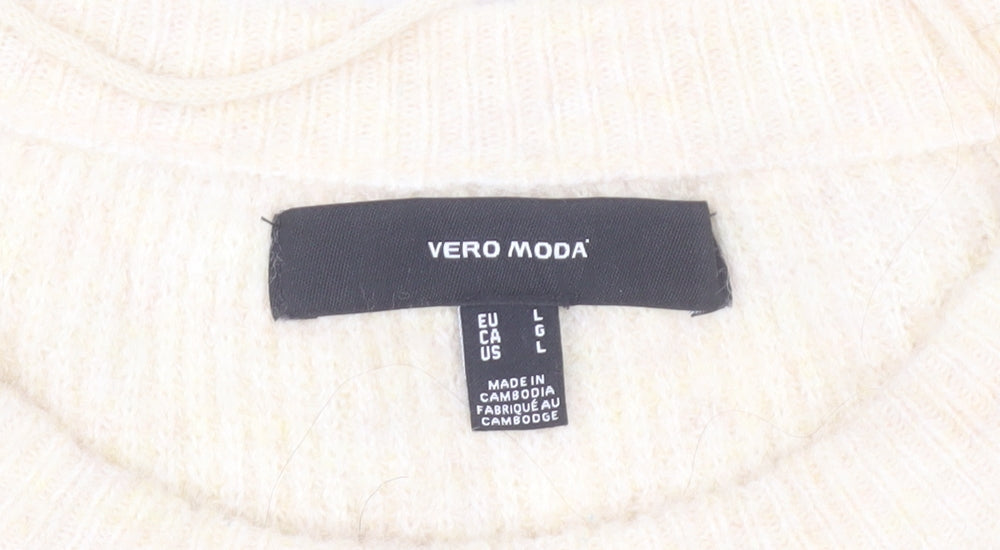 Vero Moda Womens L Beige Green Colour Block Knit Pullover Jumper