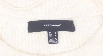 Vero Moda Womens L Beige Green Colour Block Knit Pullover Jumper