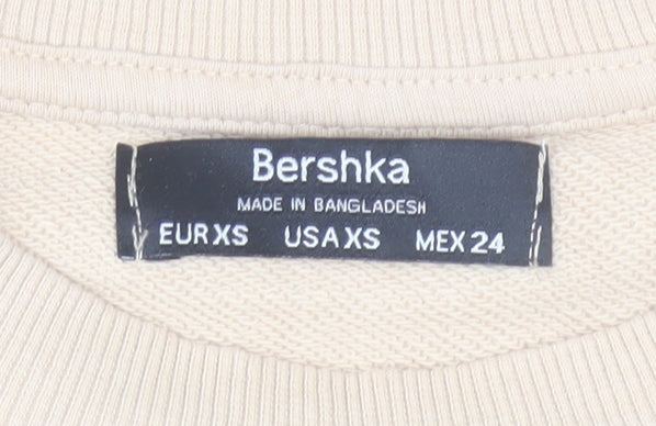 Bershka Women’s Beige Dragon Print Sweatshirt XS Pullover Crew Neck