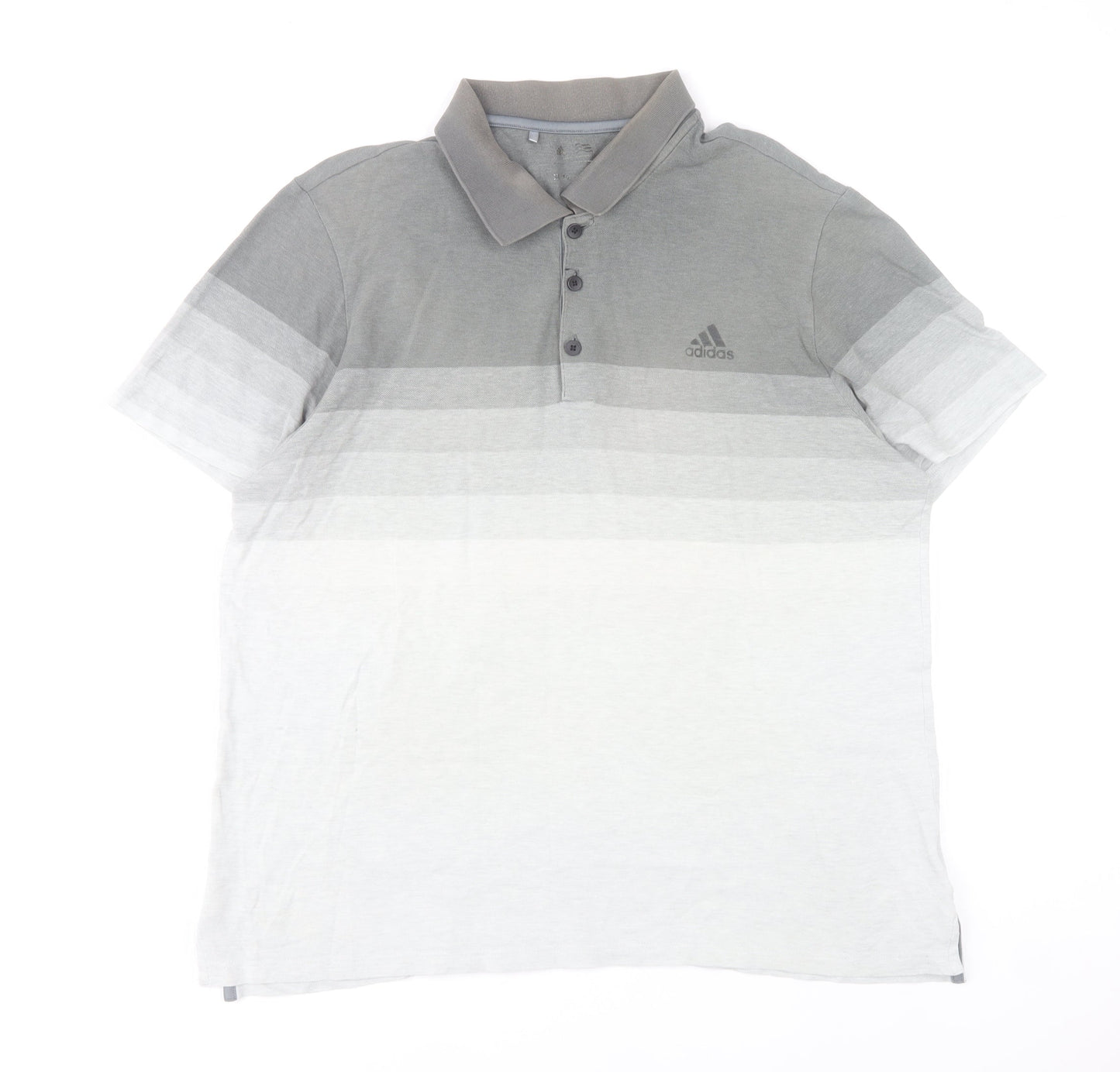 Adidas Mens Grey XL Striped Cotton Polo Shirt Casual Sportswear