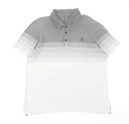 Adidas Mens Grey XL Striped Cotton Polo Shirt Casual Sportswear