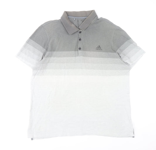 Adidas Mens Grey XL Striped Cotton Polo Shirt Casual Sportswear