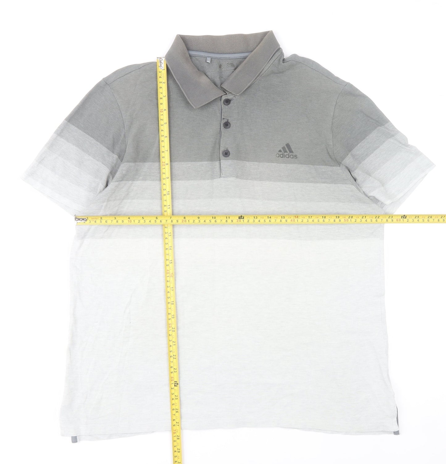 Adidas Mens Grey XL Striped Cotton Polo Shirt Casual Sportswear