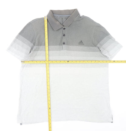 Adidas Mens Grey XL Striped Cotton Polo Shirt Casual Sportswear