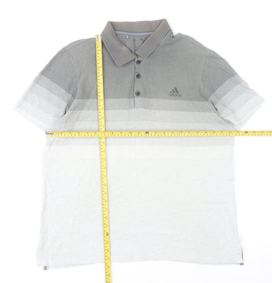 Adidas Mens Grey XL Striped Cotton Polo Shirt Casual Sportswear