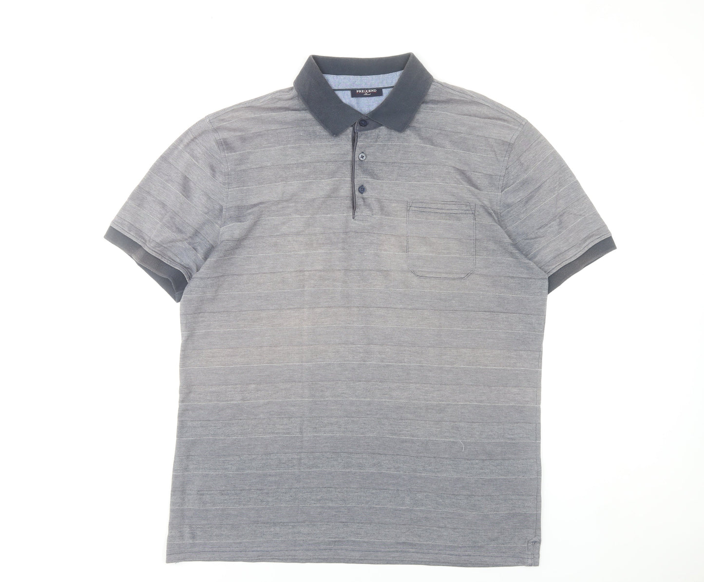 Pre End Men’s Grey Striped Polo Shirt Size L Cotton Blend