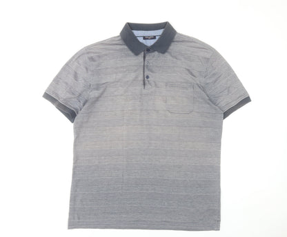 Pre End Men’s Grey Striped Polo Shirt Size L Cotton Blend