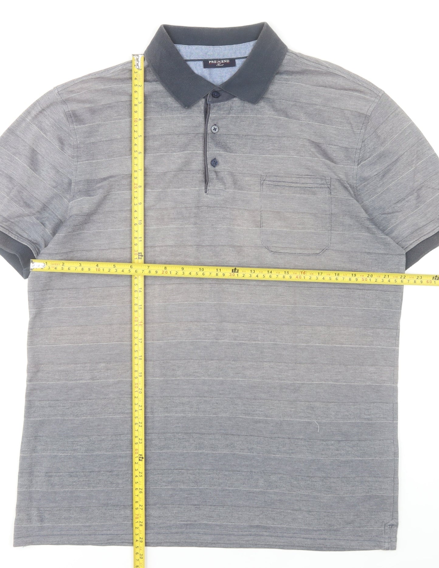 Pre End Men’s Grey Striped Polo Shirt Size L Cotton Blend