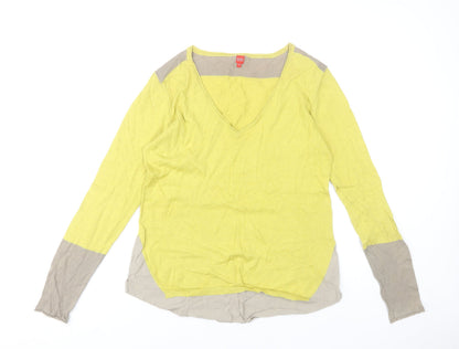 Miss Captain Womens Yellow Cotton V-Neck Pullover Jumper Size 10