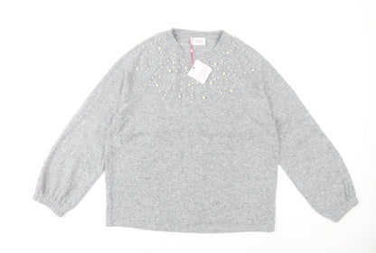 Savida Women’s Grey Beaded Pullover Jumper Size 14 Regular Knit