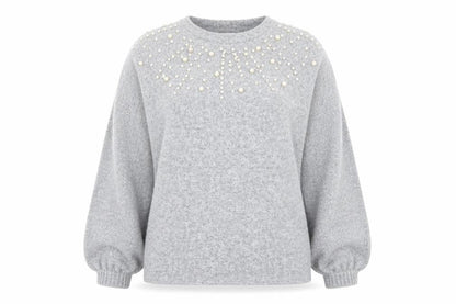 Savida Women’s Grey Beaded Pullover Jumper Size 14 Regular Knit