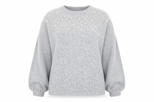 Savida Women’s Grey Beaded Pullover Jumper Size 14 Regular Knit