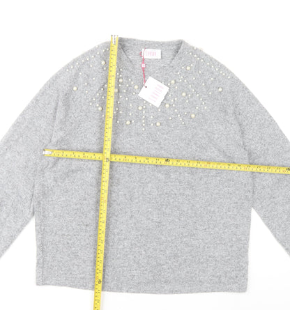 Savida Women’s Grey Beaded Pullover Jumper Size 14 Regular Knit