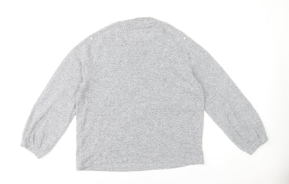 Savida Women’s Grey Beaded Pullover Jumper Size 14 Regular Knit