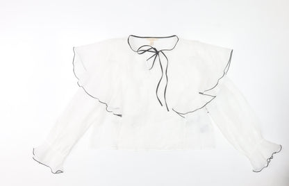 H&M Women’s White Ruffle Sheer Blouse Size M Tunic Casual Party