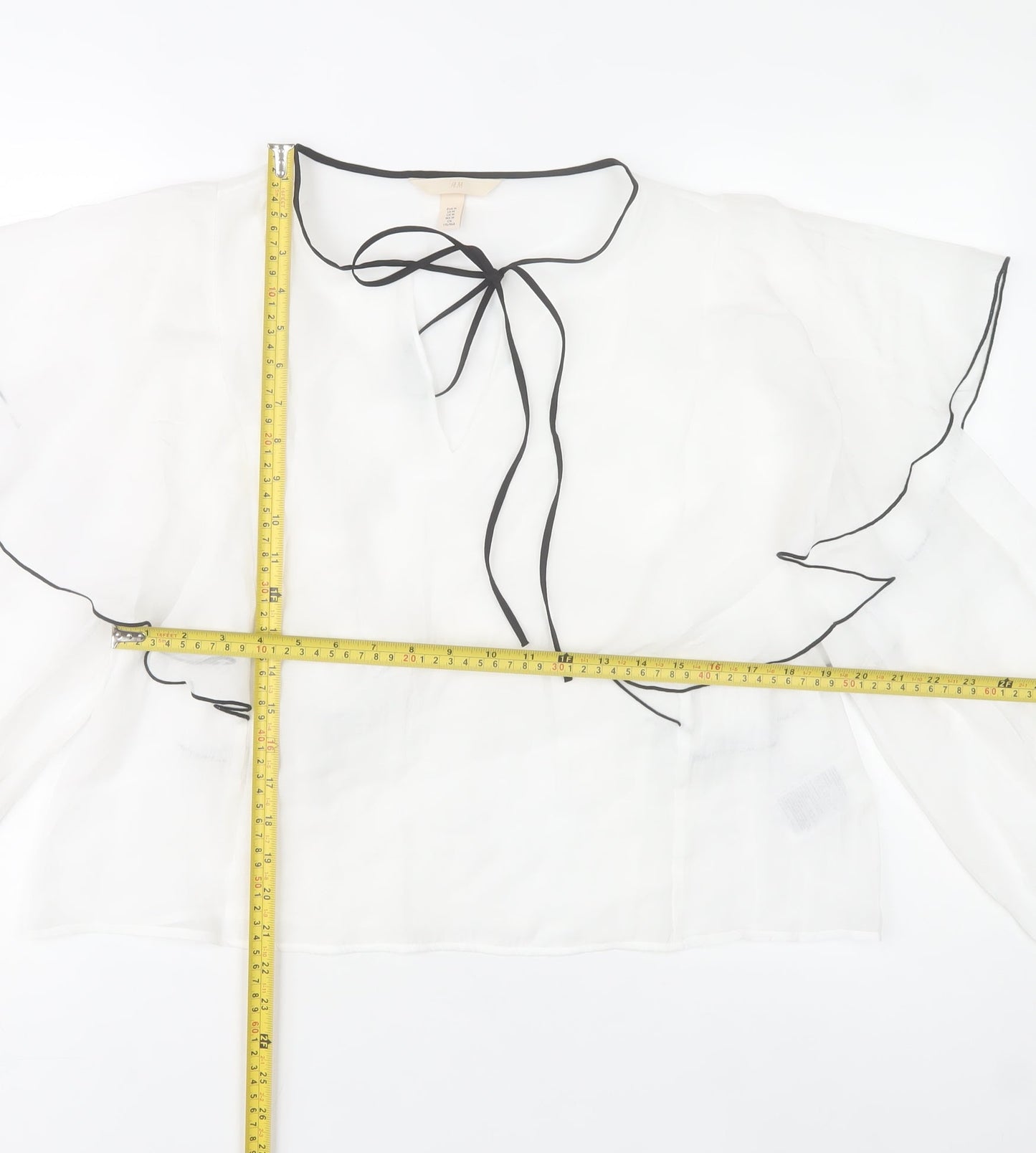 H&M Women’s White Ruffle Sheer Blouse Size M Tunic Casual Party