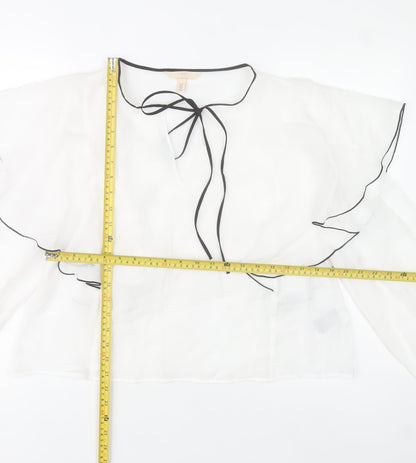 H&M Women’s White Ruffle Sheer Blouse Size M Tunic Casual Party