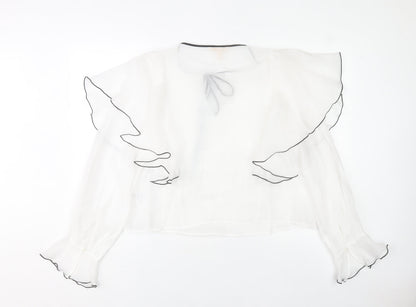 H&M Women’s White Ruffle Sheer Blouse Size M Tunic Casual Party