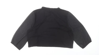 Savida Women Black Cropped Blouse L Ruffle Open Front 3/4 Sleeve
