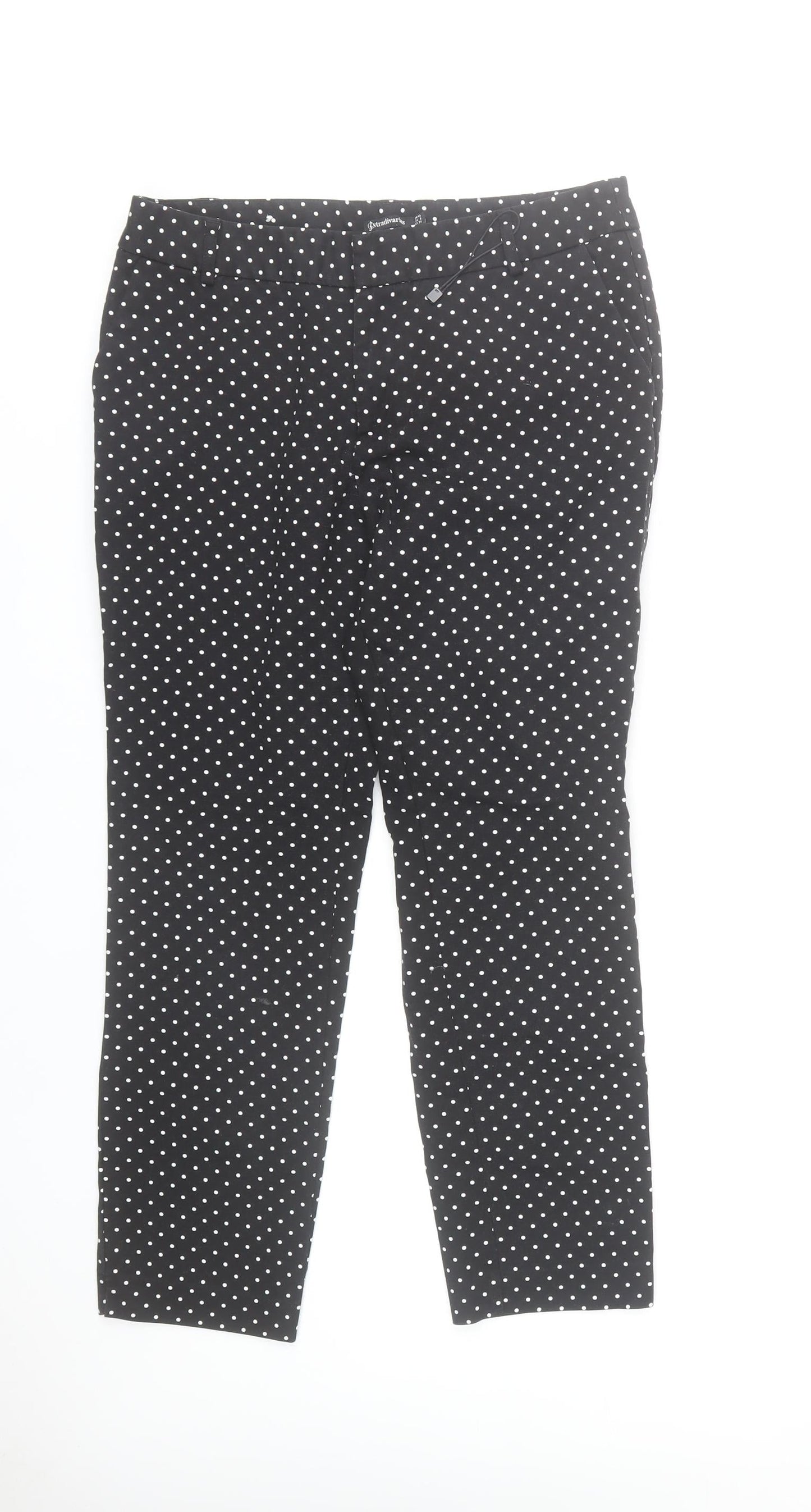 Stradivarius Women Black Polka Dot Slim Trousers Size 12