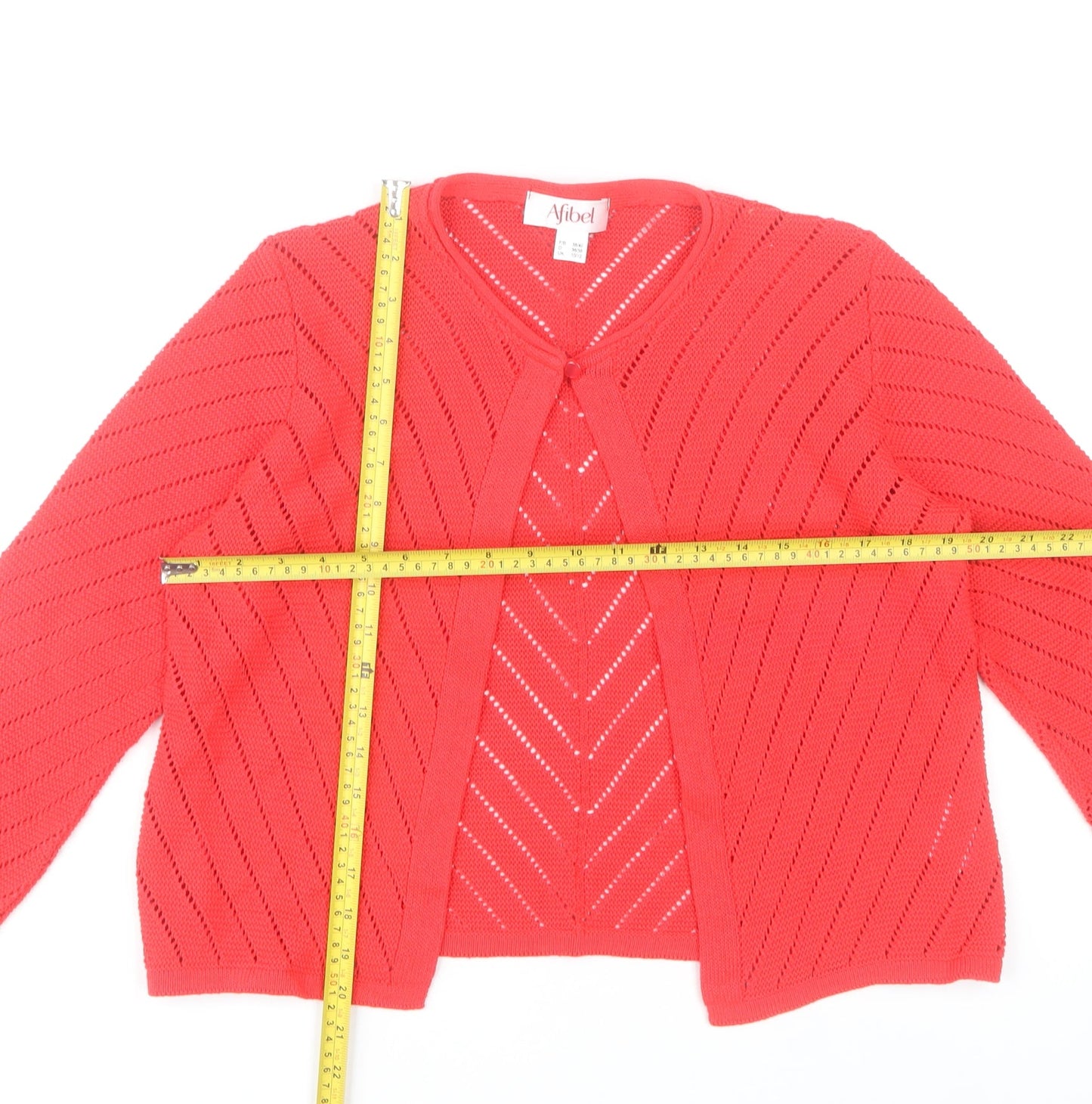 Afibel Women’s Red Knit Cardigan UK 10/12 Open Long Sleeve