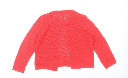 Afibel Women’s Red Knit Cardigan UK 10/12 Open Long Sleeve