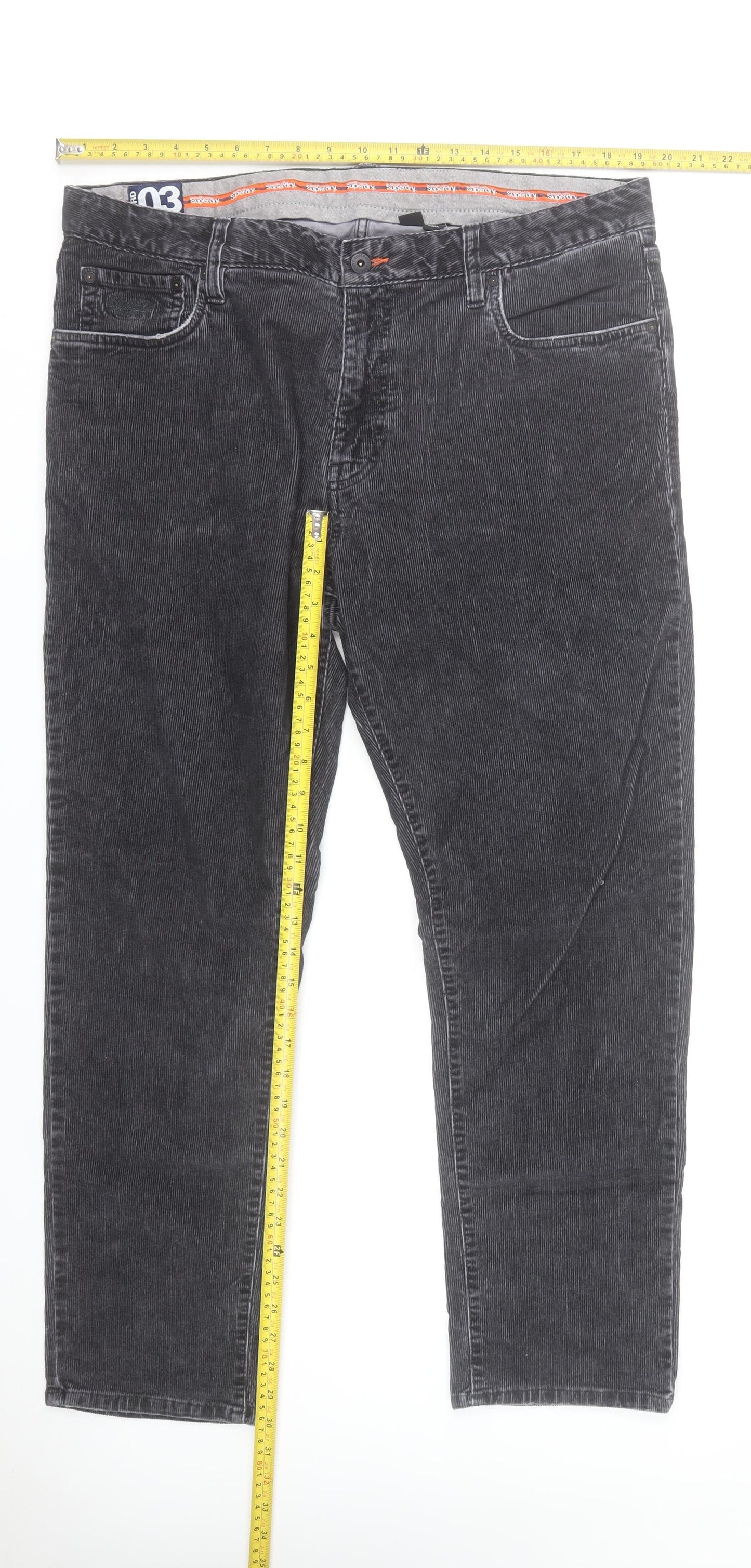 Superdry Men’s Grey Corduroy Chino Trousers 38W 30L Straight