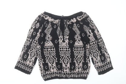 Joanna Hope Womens Black Sequin Beaded Blouse Size 10 Bohemian 3/4 Sleeve