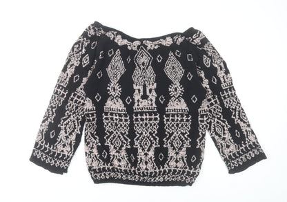 Joanna Hope Womens Black Sequin Beaded Blouse Size 10 Bohemian 3/4 Sleeve
