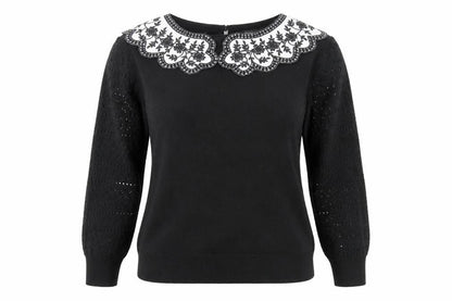 Monsoon Women’s Black Embroidered Pullover Jumper M 3/4 Sleeve