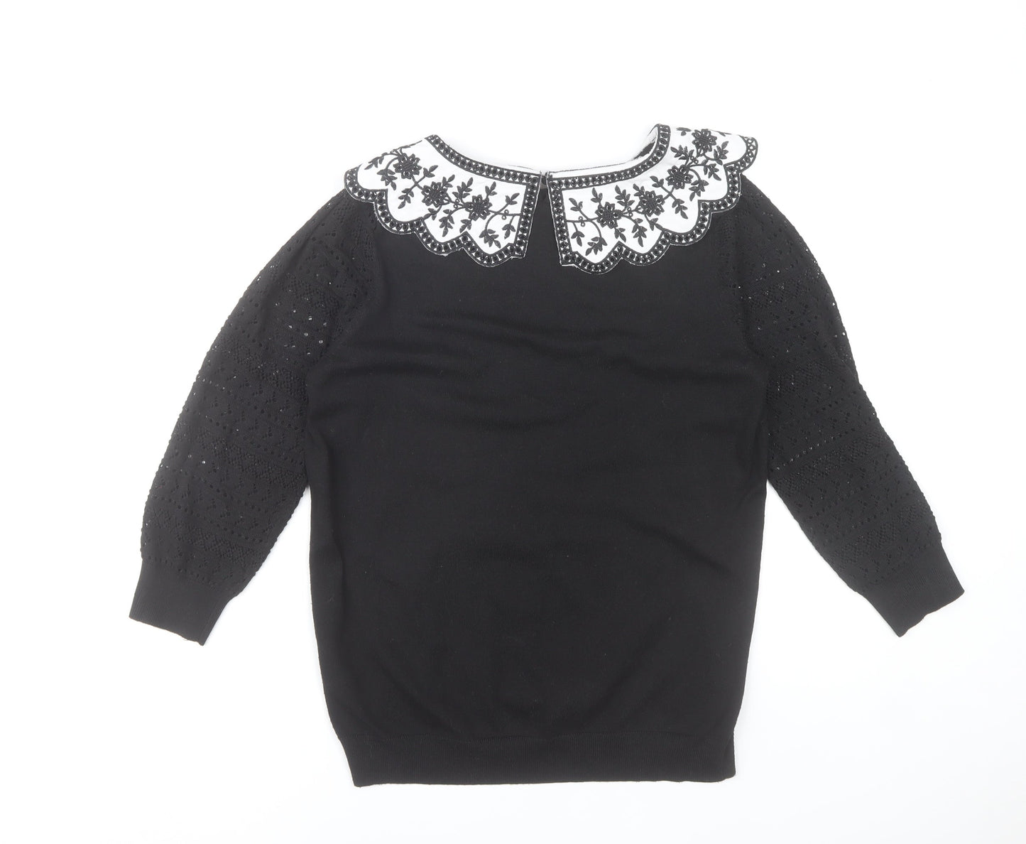 Monsoon Women’s Black Embroidered Pullover Jumper M 3/4 Sleeve