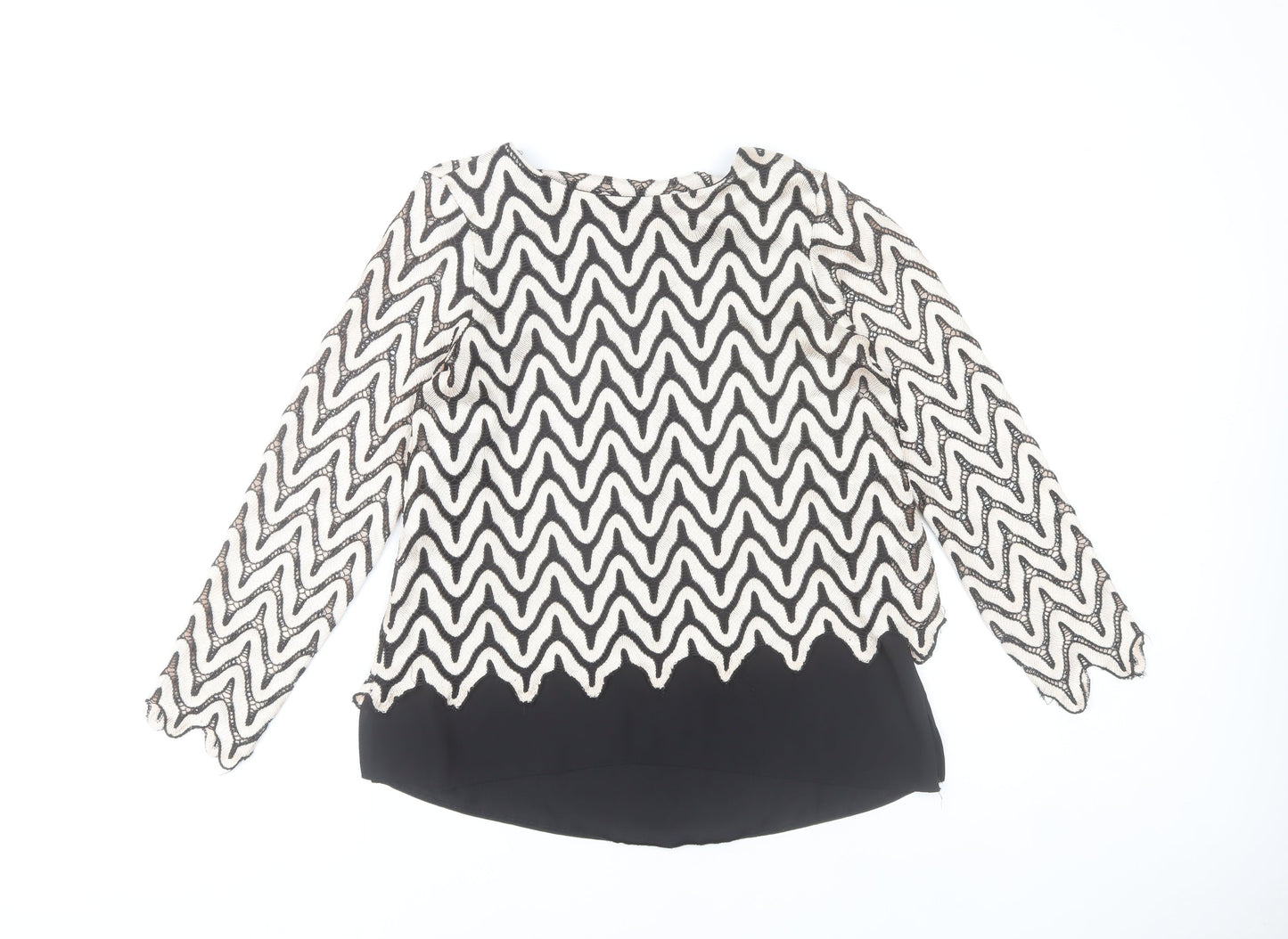 Dorothy Perkins Womens Black White Lace Blouse Size 10 Tunic Top